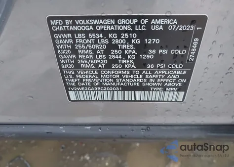 2024 Volkswagen Atlas Cross Sport 2.0T Se W/Technology z USA, uszkodzony, nr VIN 1V2WE2CA3RC202031